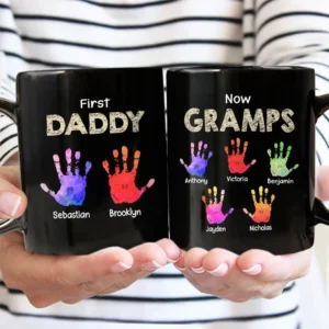 First Dad Now Grandpa Handprints - Personalized Black Mug - Grey M0205212026
