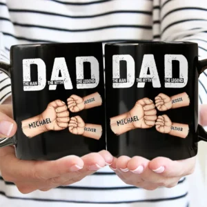 Dad The Man The Myth The Legend Fist Bump - Personalized Black Mug - Grey M0205212033