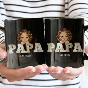Vintage Map Papa Title - Birthday, Loving Gift For Dad, Father, Papa, Grandpa, Grandfather - Personalized Custom Black Mug - Pink M0205212035