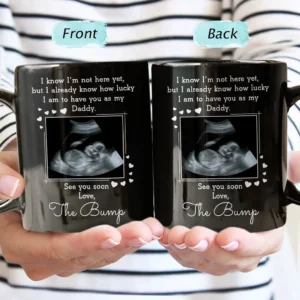 Custom Photo I Know I'm Not Here Yet - Gift For Dad, Father, New Parents - Personalized Black Mug - Pink M0205212036