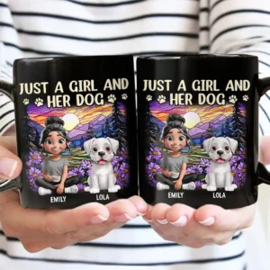 Rainbow Just A Girl And Her Dog - Personalized Black Mug - Grey M0205212040