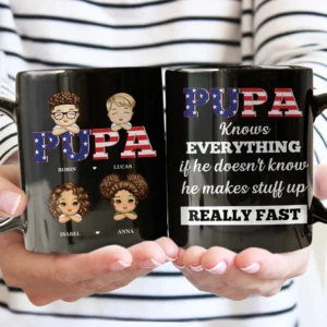 Stars And Stripes Papa Title - Birthday, Loving Gift For Dad, Father, Papa, Grandpa, Grandfather - Personalized Custom Black Mug - Grey M0205212046