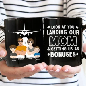 Landing My Mom - Gift For Husband, Dad - Personalized Black Mug - Grey M0205212049