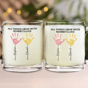 All Things Grow With Mom's Grandma's Love - Personalized Glass Mug - Red M0305212031