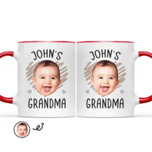 Custom Photo Baby's Grandma - Gift For Family, New Member - Personalized Accent Mug - Red M0505212028