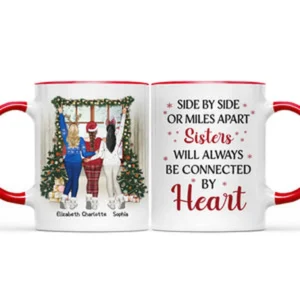 Best Friends Side By Side Or Miles Apart - Christmas Gift For BFF, Sisters - Personalized Custom Accent Mug - Pink M0505212045