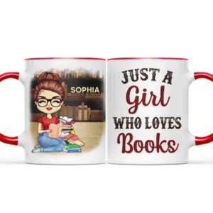 A Girl Who Loves Books Reading - Reading Gift - Personalized Custom Accent Mug - Black M0505212058