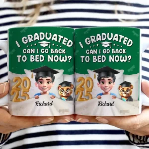 Graduated Can I Go Back To Bed Now - Personalized White Edge-to-Edge Mug