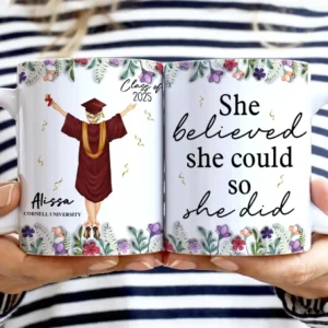 She Believed She Could So She Did - 3D Inflated Effect Printed Mug, Personalized White Edge-to-Edge Mug