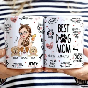 Best Dog Mom Puppy Love - Personalized White Edge-to-Edge Mug