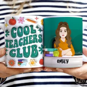 Cool Teacher Club Green Board Flat Art - 3D Inflated Effect Printed Mug, Personalized White Edge-to-Edge Mug