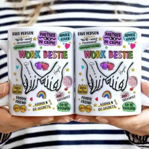 Work Bestie Foodie Friend Partner In Crime - 3D Inflated Effect Printed Mug, Personalized White Edge-to-Edge Mug
