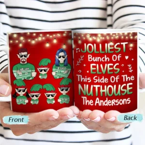 Christmas Family Jolliest Bunch Of Elves - Personalized Custom White Edge-to-Edge Mug
