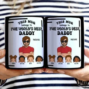 Cartoon This Mug Belongs To - Gift For Dad, Grandpa - Personalized White Edge-to-Edge Mug