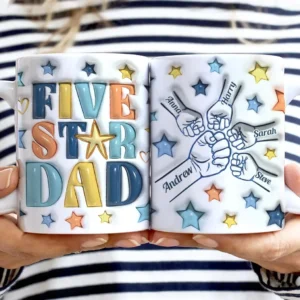Five Star Dad - 3D Inflated Effect Printed Mug, Personalized White Edge-to-Edge Mug