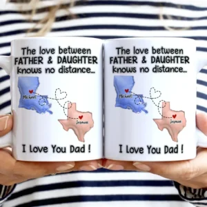 The Love Between Father & Daughter Knows No Distance - 3D Inflated Effect Printed Mug, Personalized White Edge-to-Edge Mug