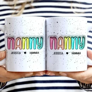 Nana Grandma Mama Kid Name Colorful Pattern - 3D Inflated Effect Printed Mug, Personalized White Edge-to-Edge Mug