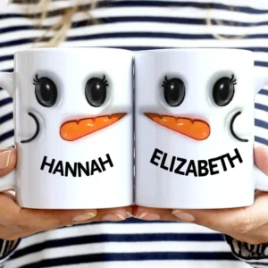 Cute Snowman Smile Name - 3D Inflated Effect Printed Mug, Personalized White Edge-to-Edge Mug
