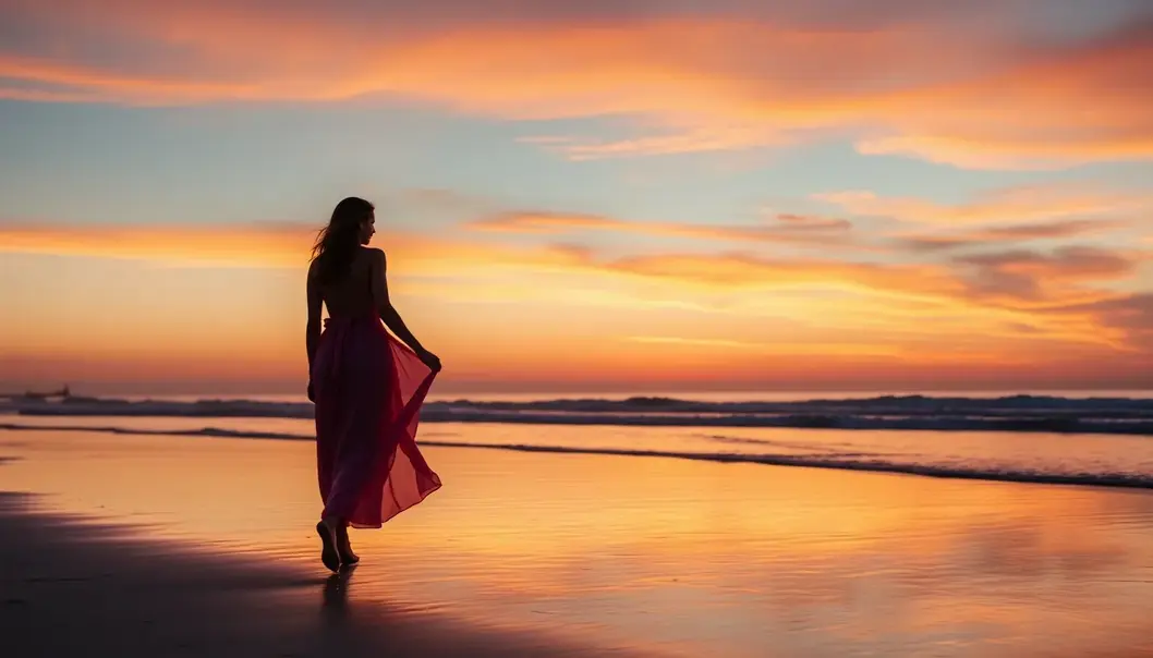 A stylish woman enjoying the beach in vibrant swimwear and a chic cover-up.